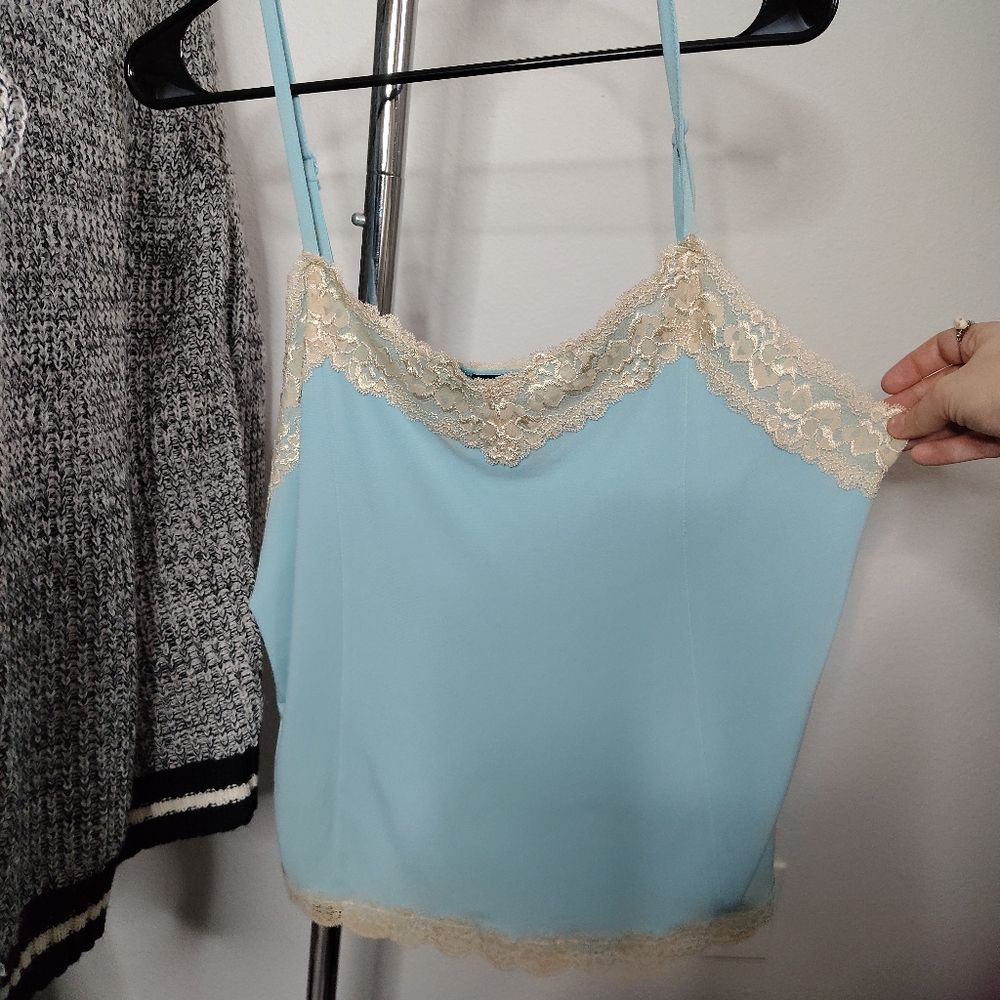 Elegant Lace Trim Blue Camisole XL-1X
